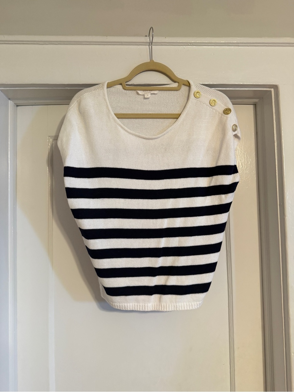 100% Cotton Cream Knit Top with Gold Anchor Buttons